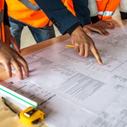 vérification des normes de construction sur un plan par un expert en bâtiment